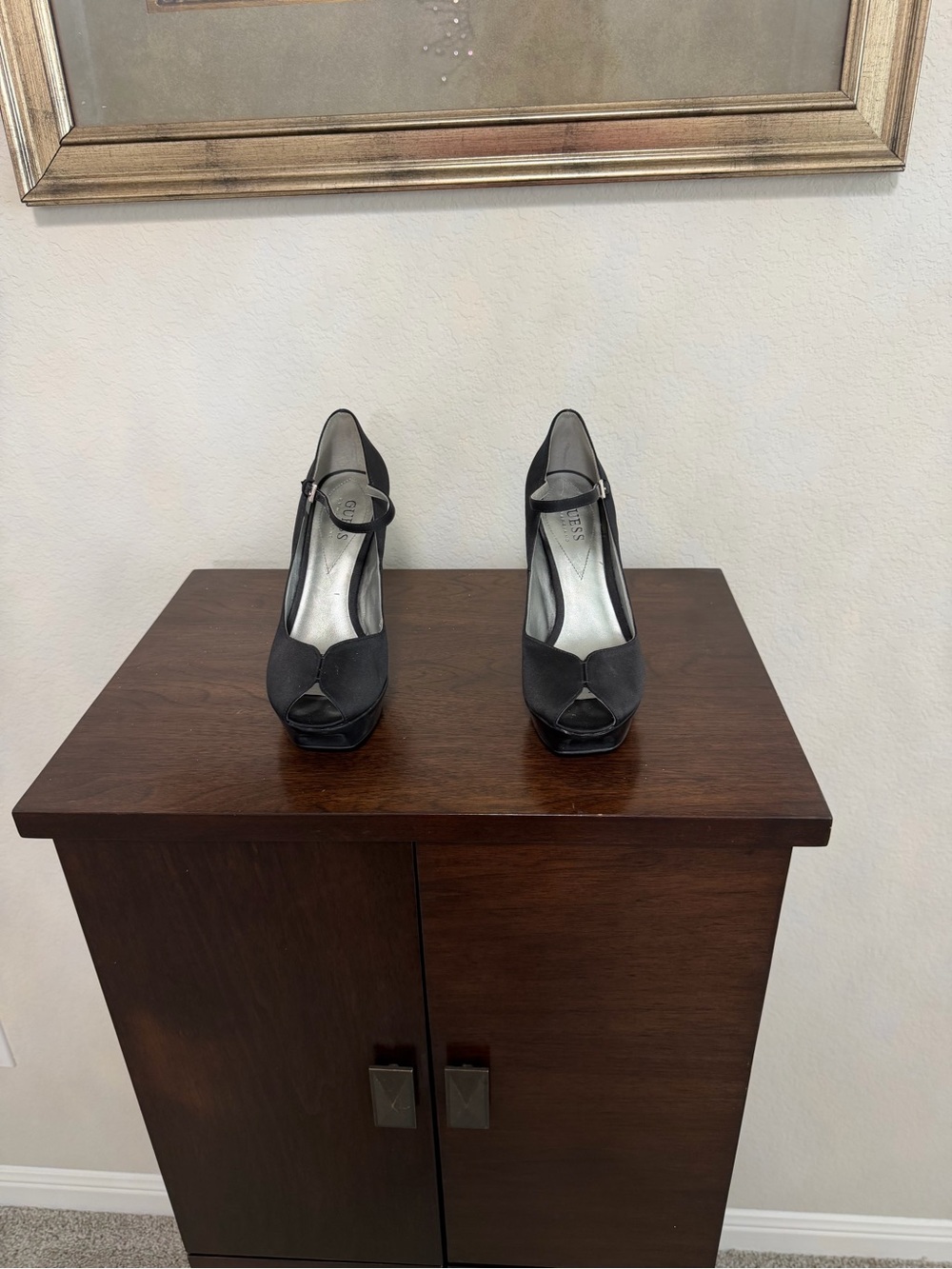 Guess Black Peep-Toe Mary Jane Heels